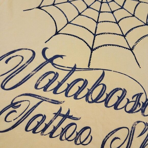 Valabasas Tattoo Shop Distressed Studded Tee T-Shirt Vintage Yellow Size XL Y2K - Picture 11 of 13